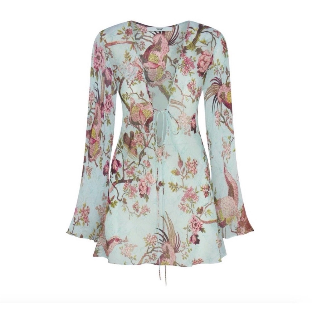 NWT Skims x Roberto Cavalli Long Sleeve Mini Dress Fagianella Print sz. MEDIUM
